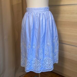 H&M Blue Striped Eyelet Embroidered Midi Skirt Cottagecore Summer US 6